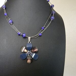 Elegant Purple and Silver Flower Pendant Necklace